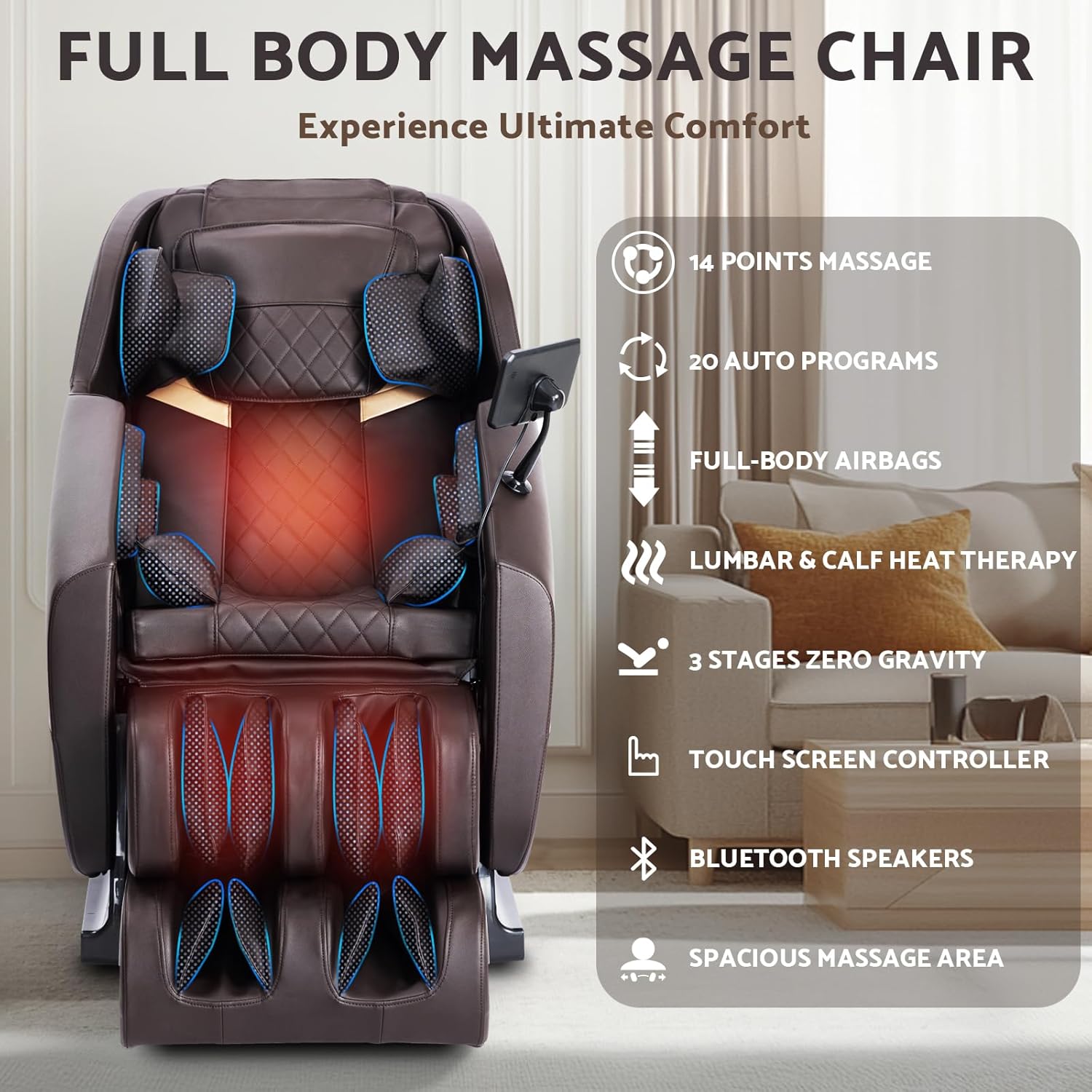 Zero Gravity Full Body Massage Chair with Heat & Bluetooth