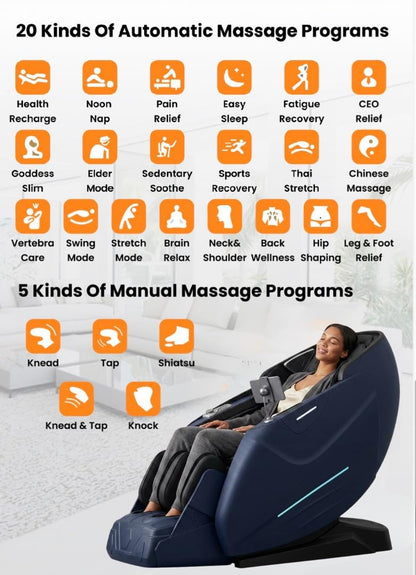 Wellmore 5D SL-Track Zero Gravity Full Body Massage Chair With 5 Year Warranty