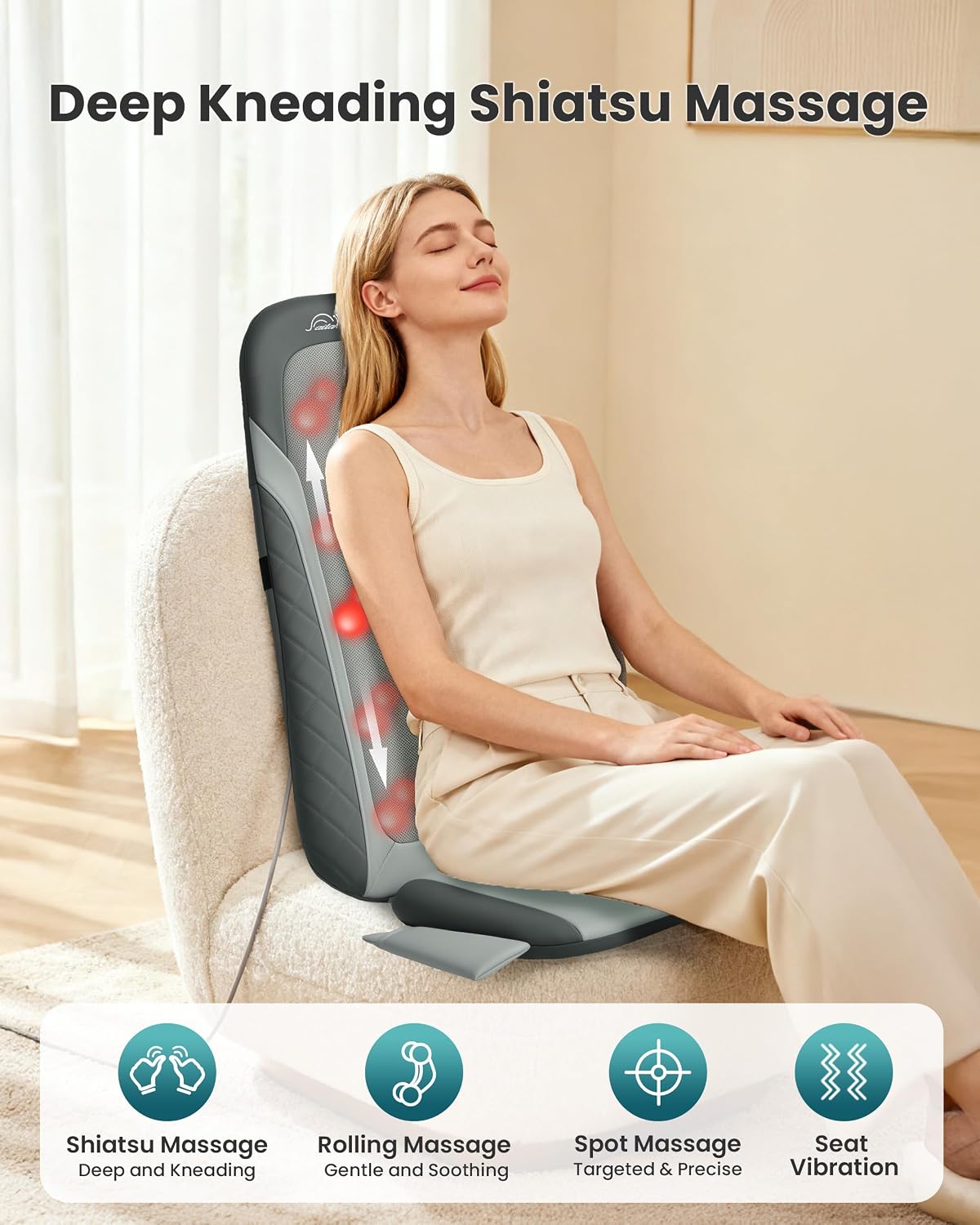 Shiatsu Back Massager Chair Pad with Heat and Vibration