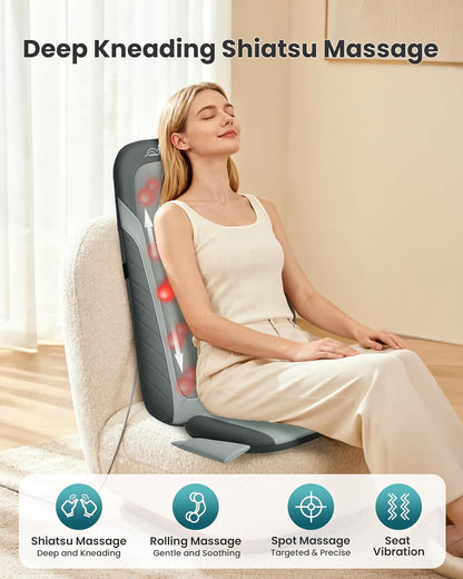 Shiatsu Back Massager Chair Pad with Heat and Vibration